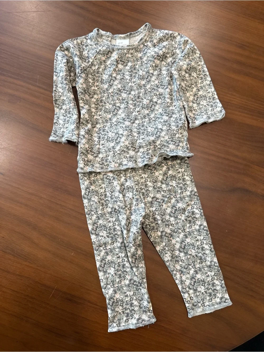 H&M Kids Floral Long Sleeve Pajama Set - Green & White